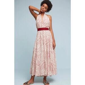 Anthropologie Lilka Samarkand Maxi Wrap Halter Embroidered Dress PXS/PS